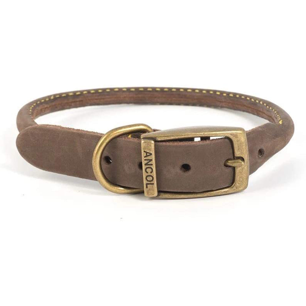 Ancol Timberwolf Leather Round Collar Sable (39–48cm, Size 5)