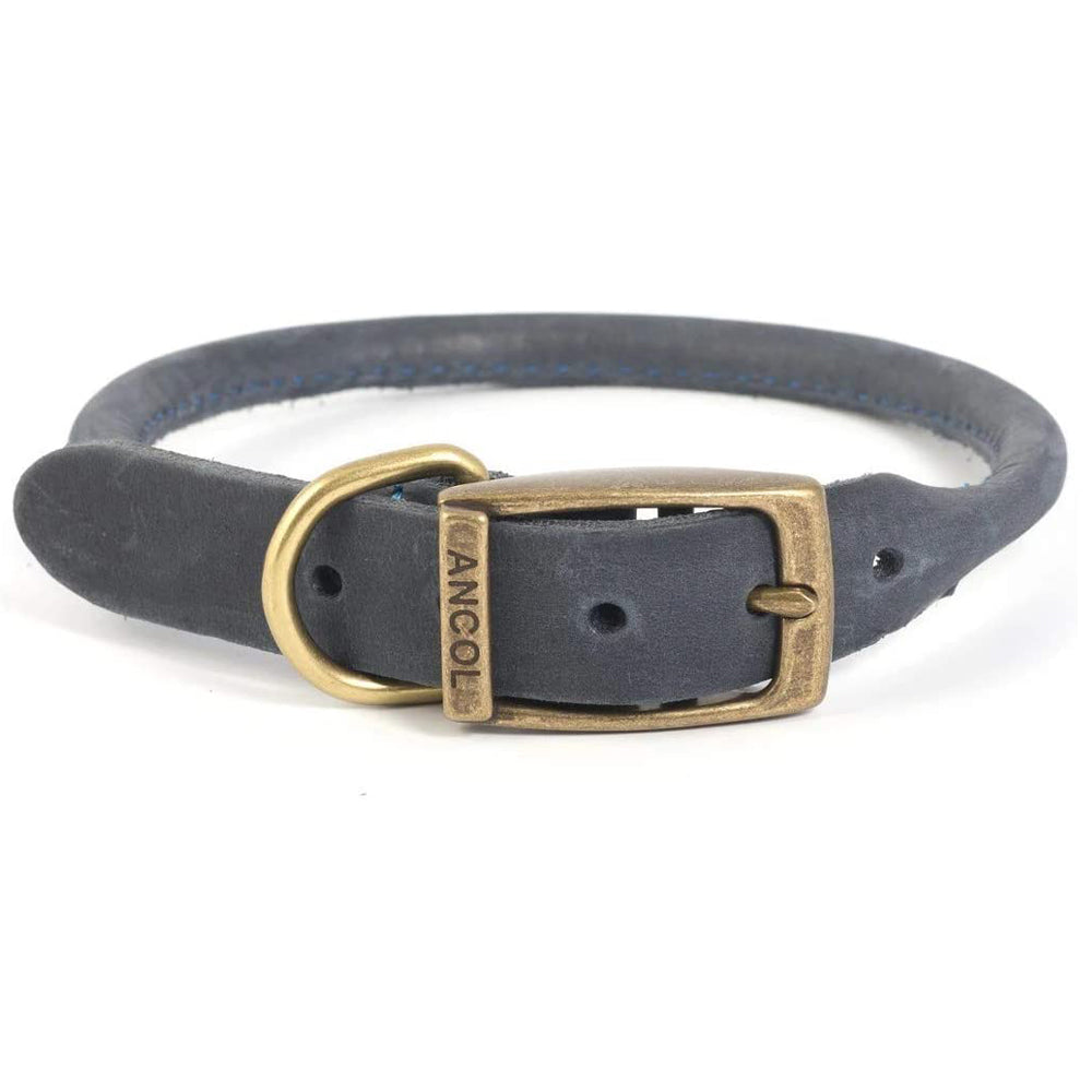 Ancol Timberwolf Leather Round Dog Collar – Blue (28–36cm, Size 3)
