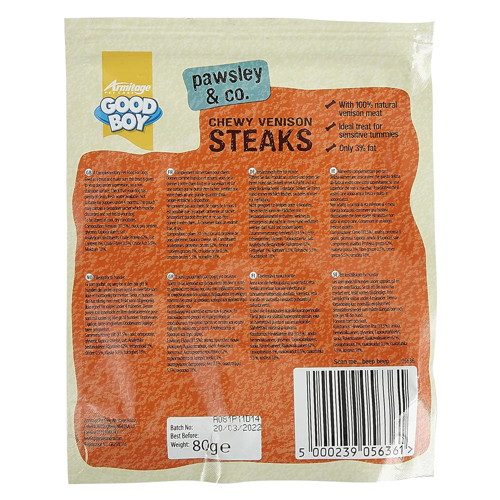 Good Boy Chewy Venison Steaks 80g Natural Dog Treats