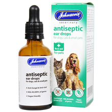 Load image into Gallery viewer, Johnson&#39;s Vet Antiseptic Ear Drops for Dogs, Cats, Small Animals 50ml
