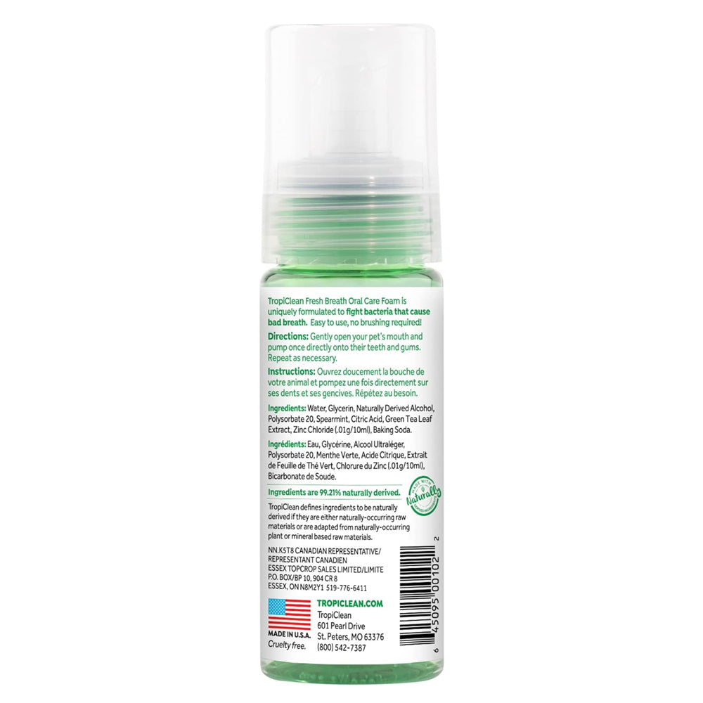 TropiClean Fresh Breath Dog Teeth Cleaning Foam Mint 133ml