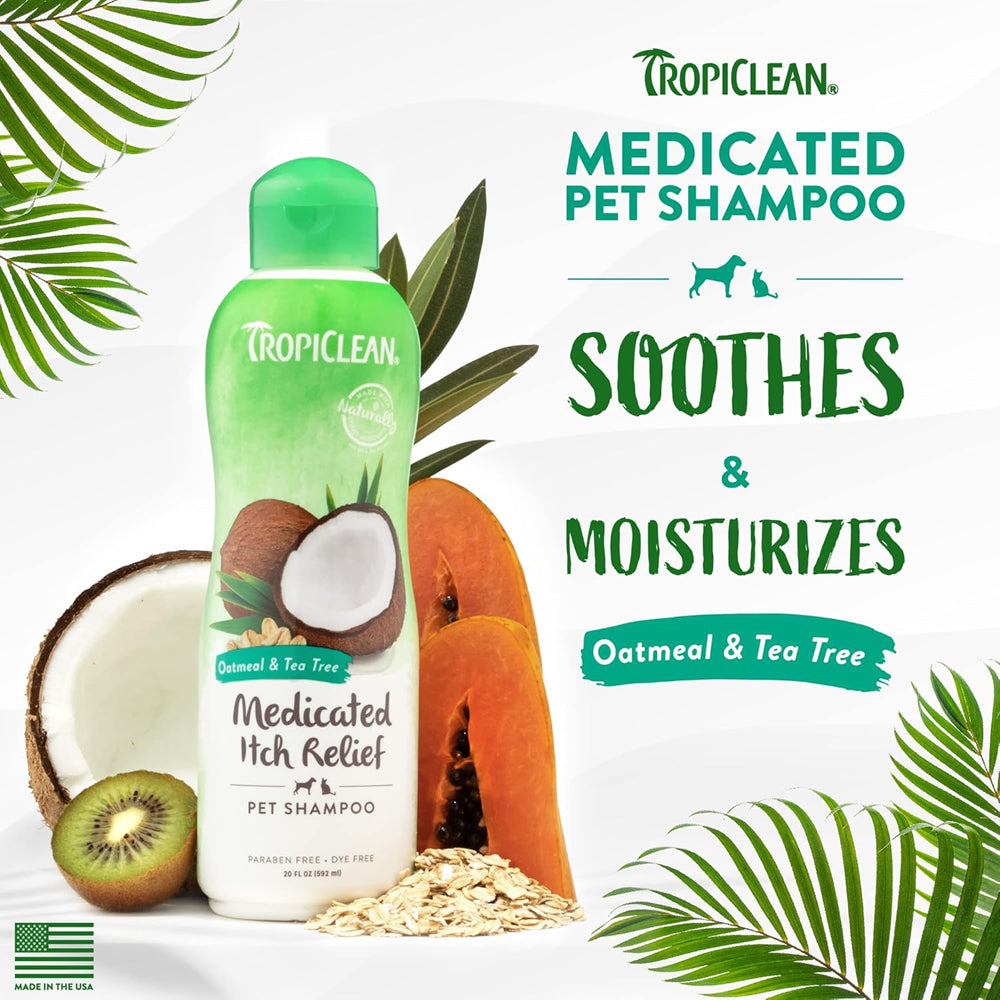 TropiClean Medicated Oatmeal Tea Tree Itch Relief Shampoo for Cats & Dogs 335ml