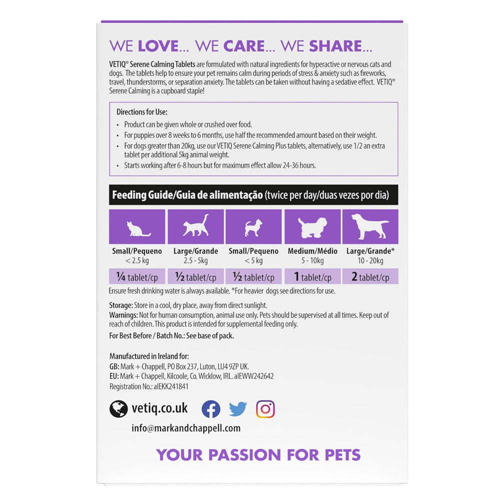 VETIQ Serene Calming Tablets for Cats & Dogs