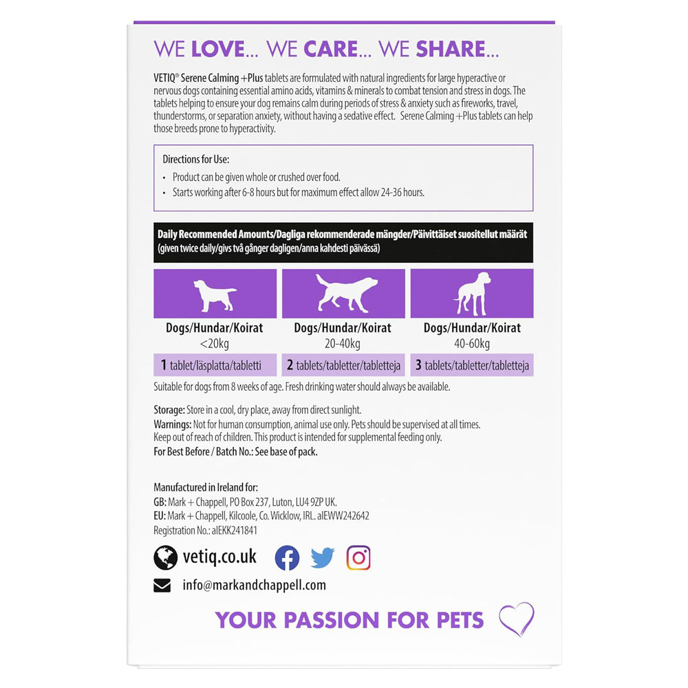 VETIQ Serene Calming Plus+ Tablets for Large Dogs