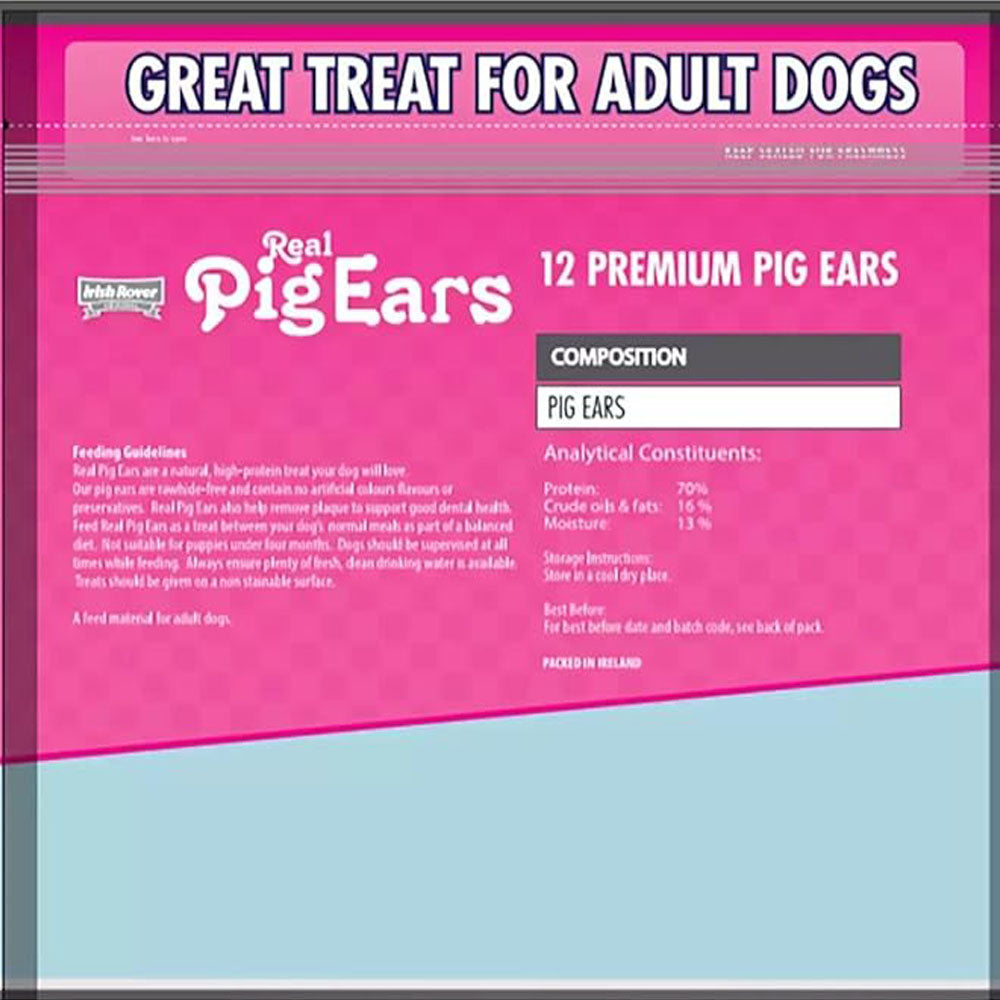 Irish Rover Natural Pigs Ears Dog Treats 12 Pack