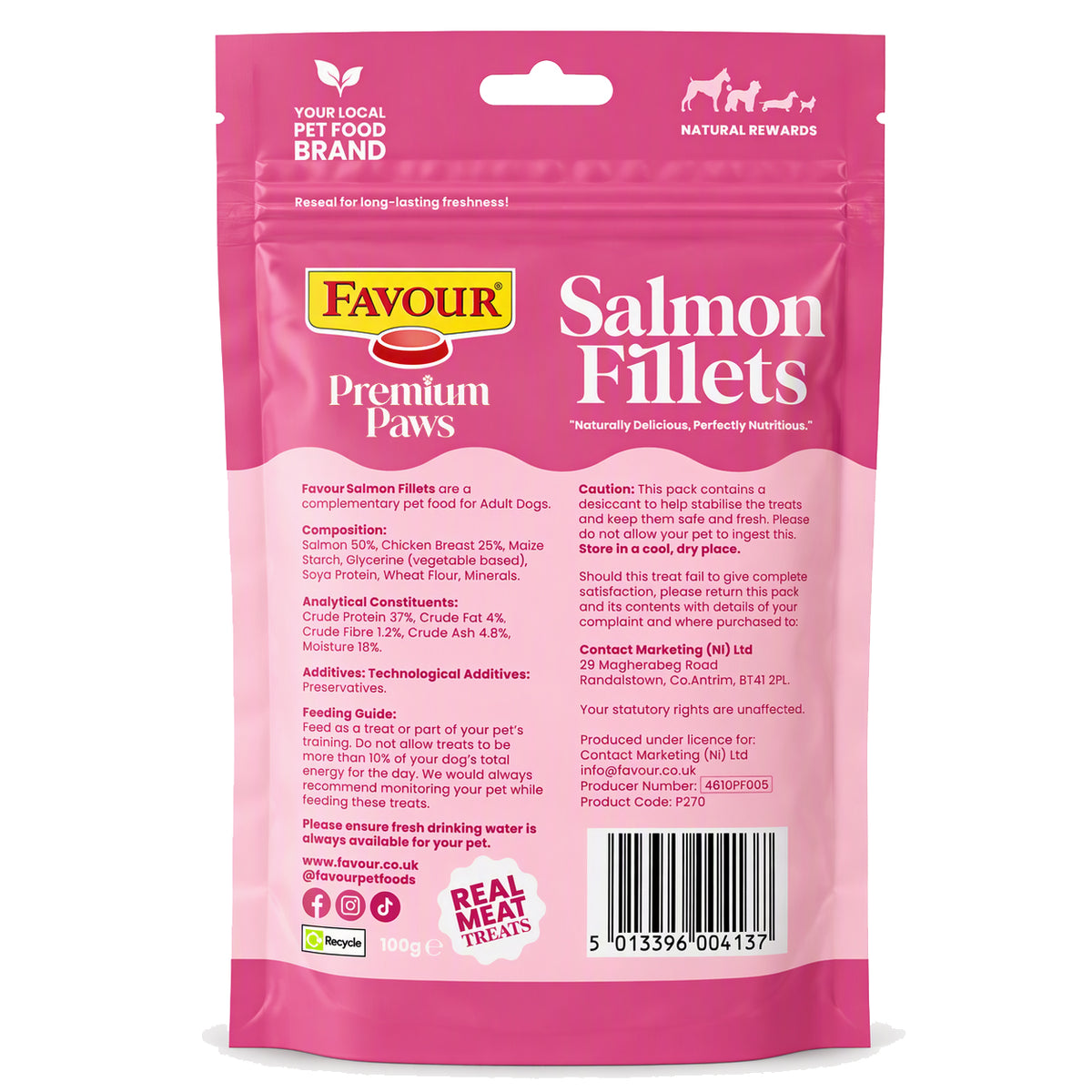 Favour Premium Paws Salmon Fillets Dog Treats 100g
