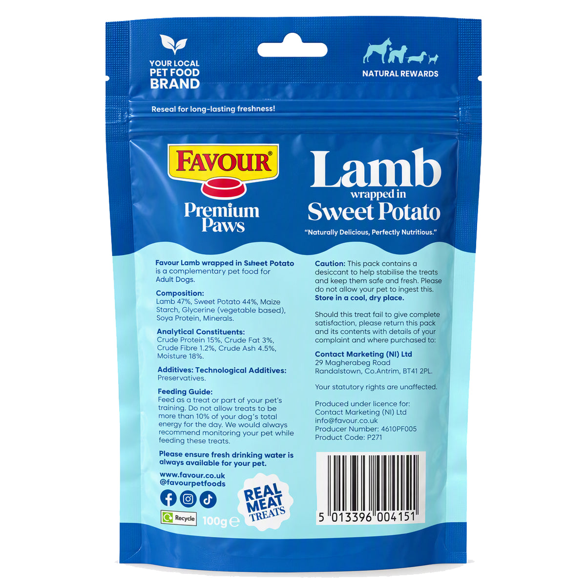 Favour Premium Paws Lamb Wrapped in Sweet Potato Dog Treats 100g
