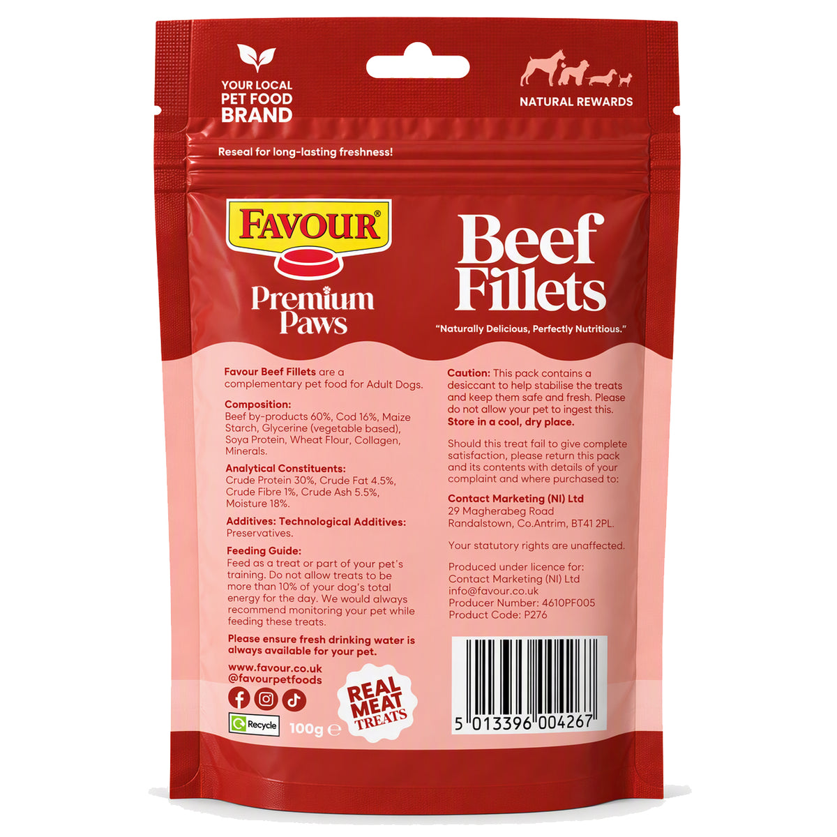 Favour Premium Paws Beef Fillets Dog Treats 100g