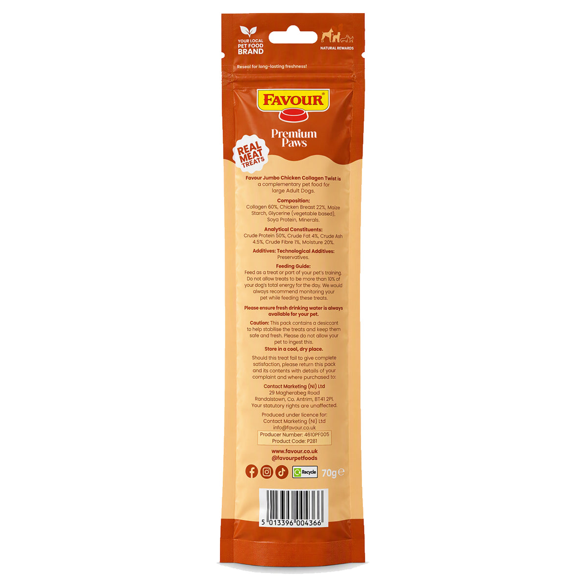 Favour Premium Paws Jumbo Chicken Collagen Twist Dog Treat 70g