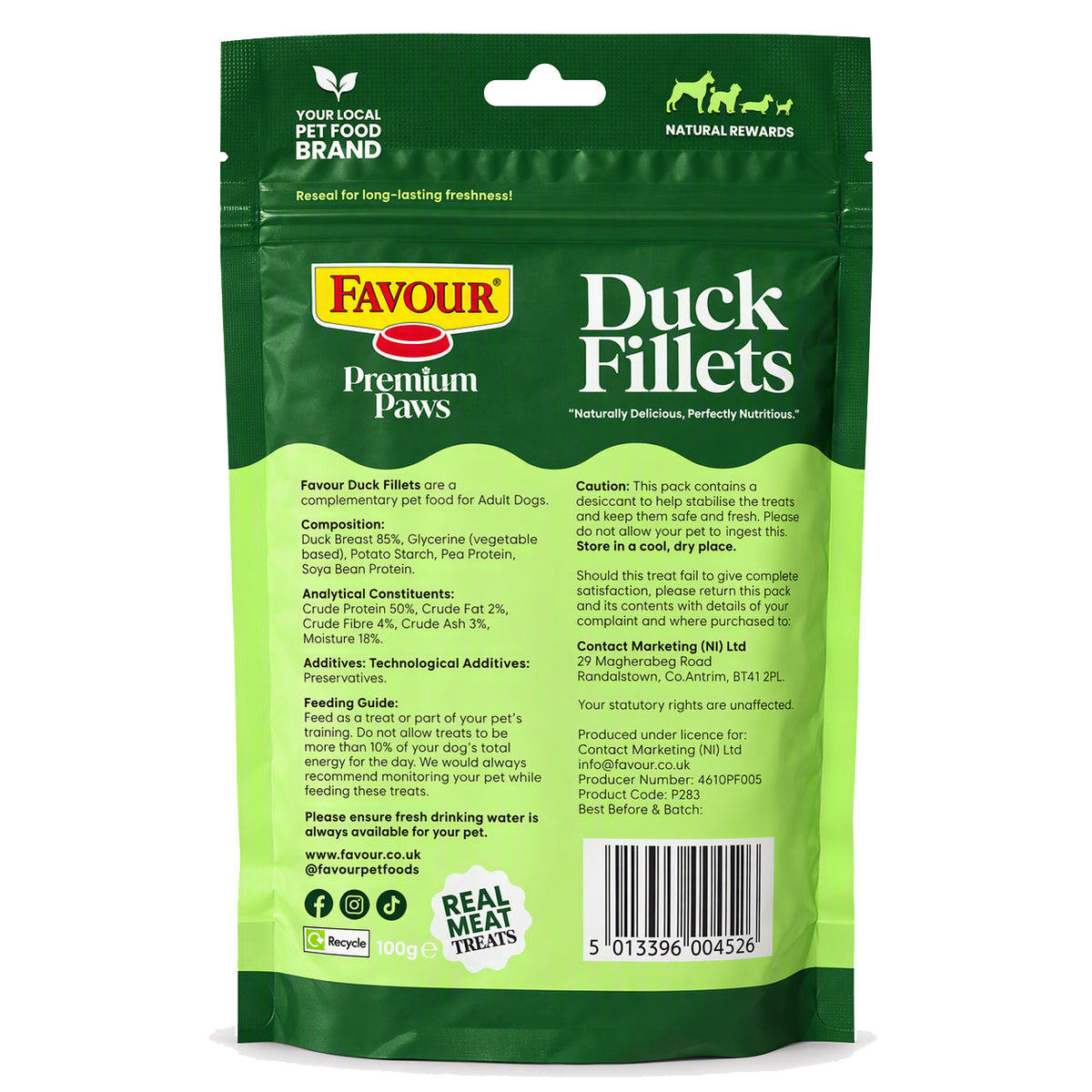 Favour Premium Paws Duck Fillets Dog Treats 100g / 300g Value Pack