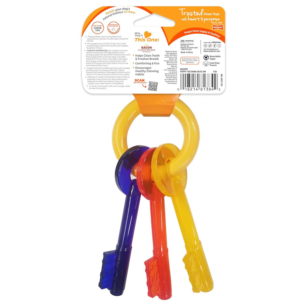 Nylabone Gentle Puppy Teething Chew Toy Keys, Bacon Flavour, Small