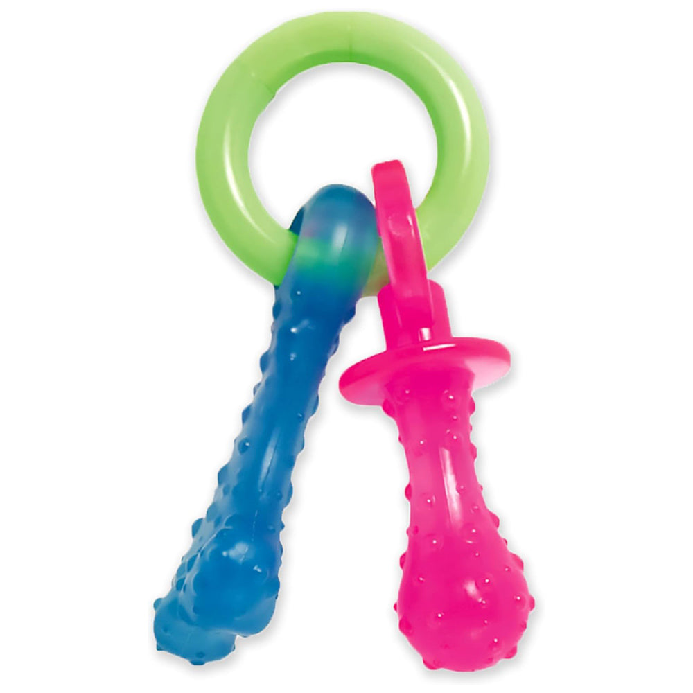 Nylabone Puppy Teething Chew Toy Pacifier, Bacon Flavour, Extra Small, Blue/Pink