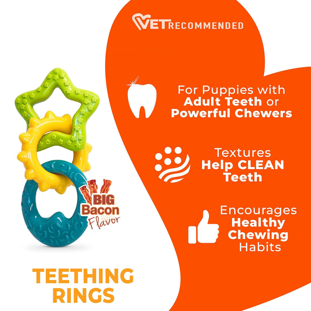 Nylabone Gentle Puppy Teething Rings Bacon Flavour Dog Toy Up To 11kg
