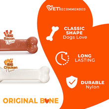 Load image into Gallery viewer, Nylabone Dura Chew Extreme Chew Bone Twin Pack Bacon &amp; Chicken Flavour For Medium Dogs
