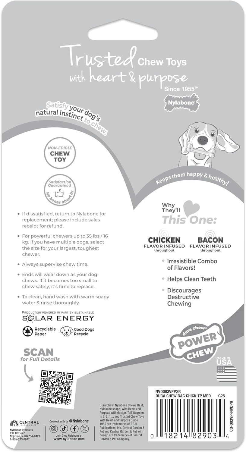 Nylabone Dura Chew Extreme Chew Bone Twin Pack Bacon & Chicken Flavour For Medium Dogs