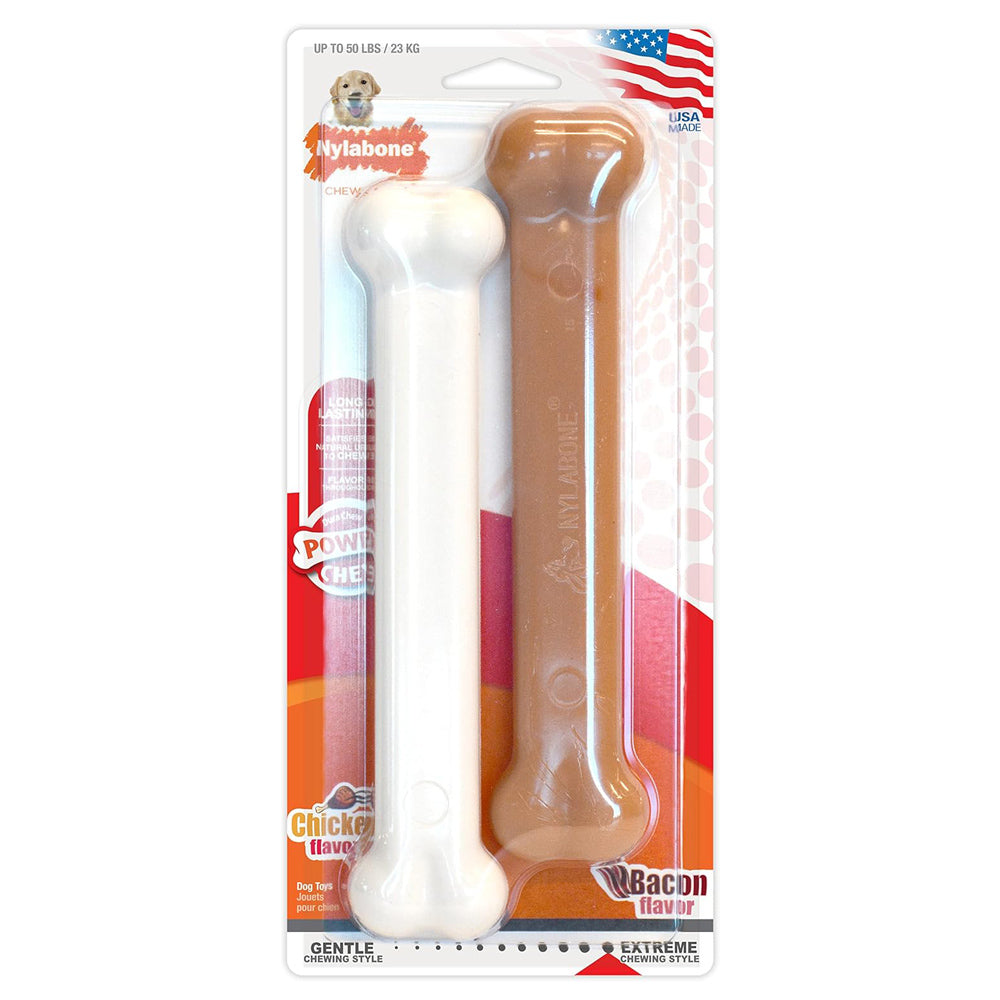 Nylabone Dura Chew Extreme Tough Dog Chew Toy Bones, Bacon & Chicken, Large