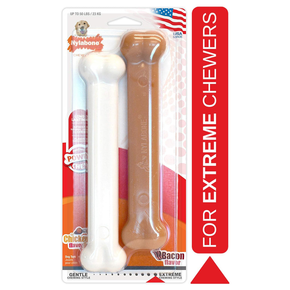 Nylabone Dura Chew Extreme Tough Dog Chew Toy Bones, Bacon & Chicken, Large