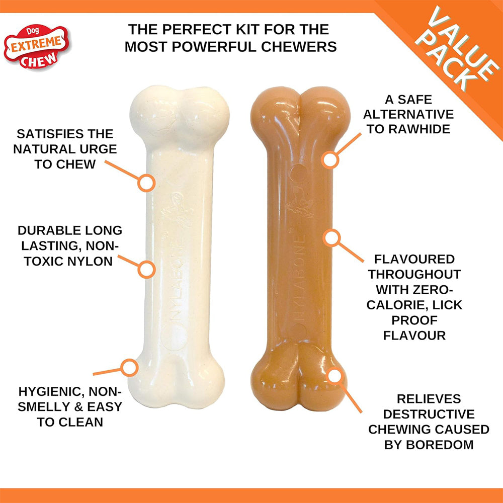 Nylabone Dura Chew Extreme Tough Dog Chew Toy Bones, Bacon & Chicken, Large