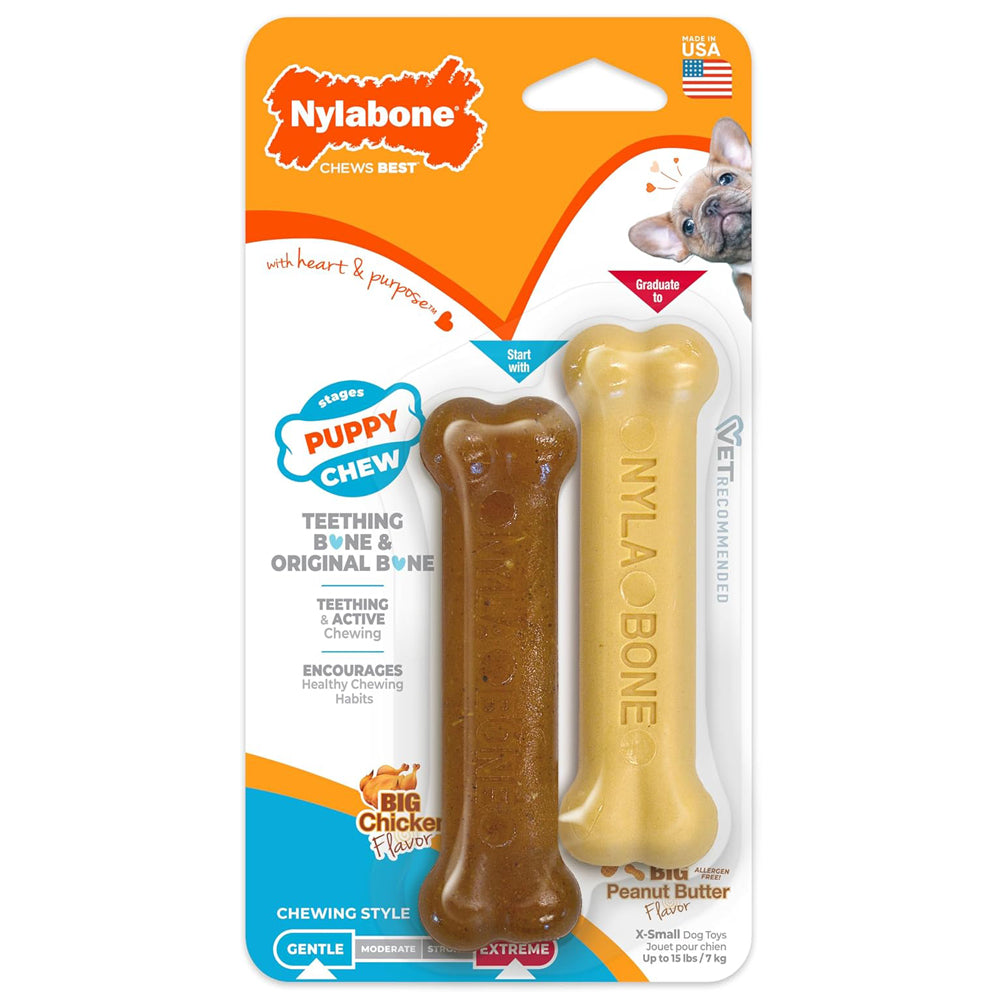 Nylabone Puppy Starter Kit Chicken & Peanut Butter Flavour