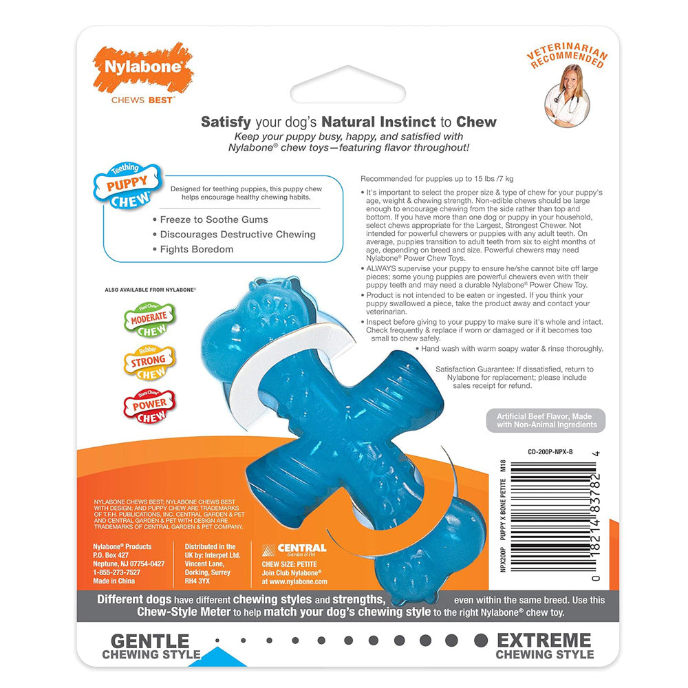 Nylabone Gentle Puppy Teething X Bone Dental Chew Toy, Beef Flavour, Extra Small