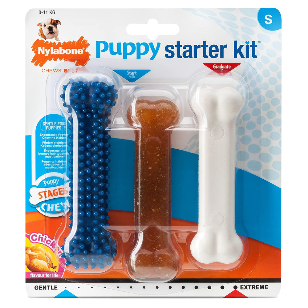 Nylabone Puppy Starter Kit, Pack of 3 Chew Bones, Teething & Dental, Small