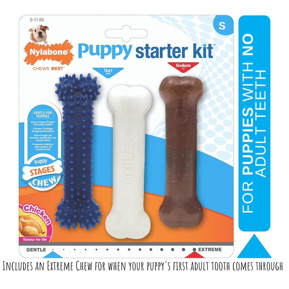 Nylabone Puppy Starter Kit, Pack of 3 Chew Bones, Teething & Dental, Small
