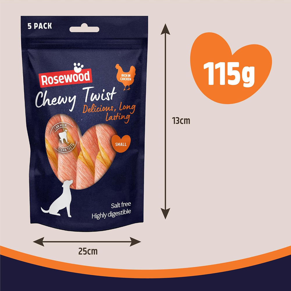 Rosewood Chewy Twist Long Lasting Dog Treat With Chicken 115g