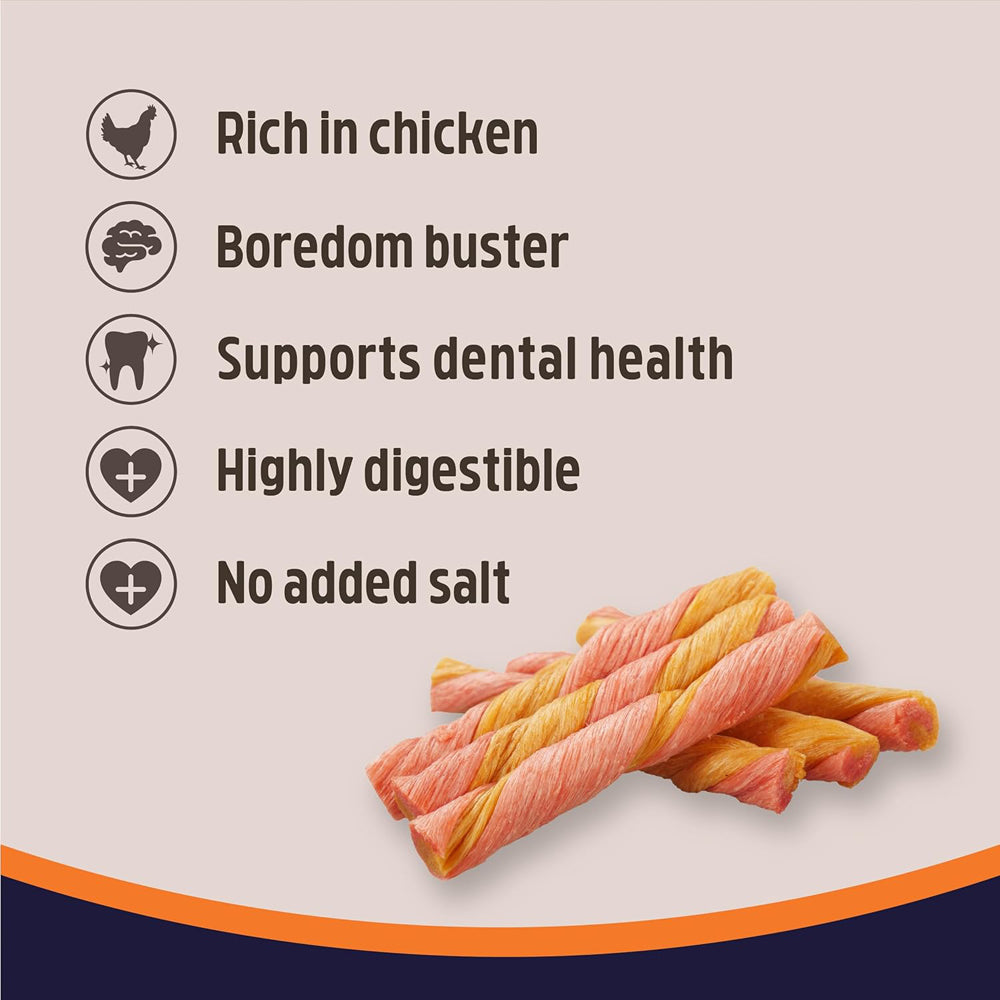 Rosewood Chewy Twist Long Lasting Dog Treat With Chicken 115g