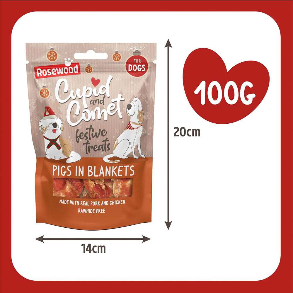 Rosewood Cupid & Comet Pigs In Blankets Dog Treats 100g
