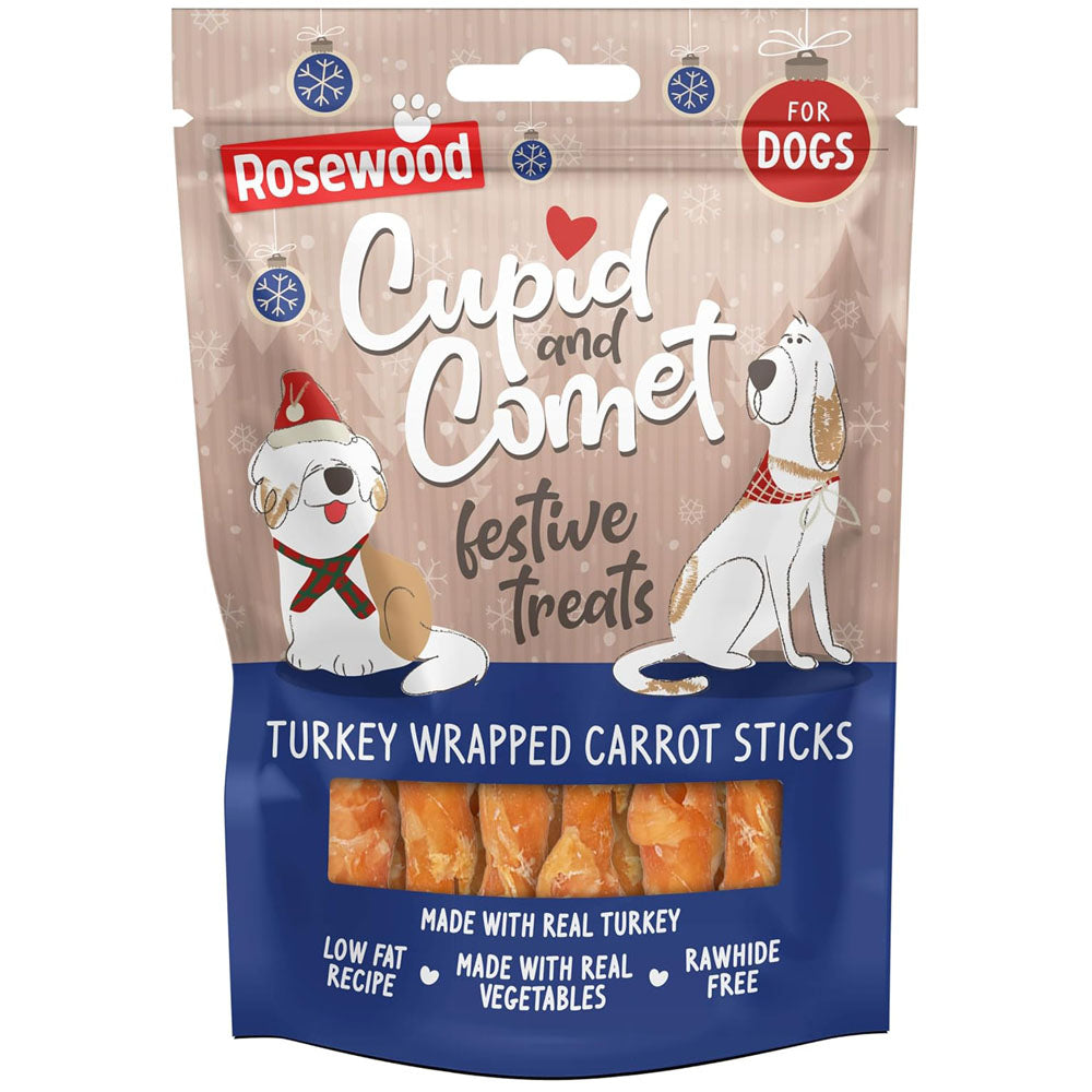 Rosewood Cupid & Comet Turkey Wrapped Carrot Twists Dog Treats 100g