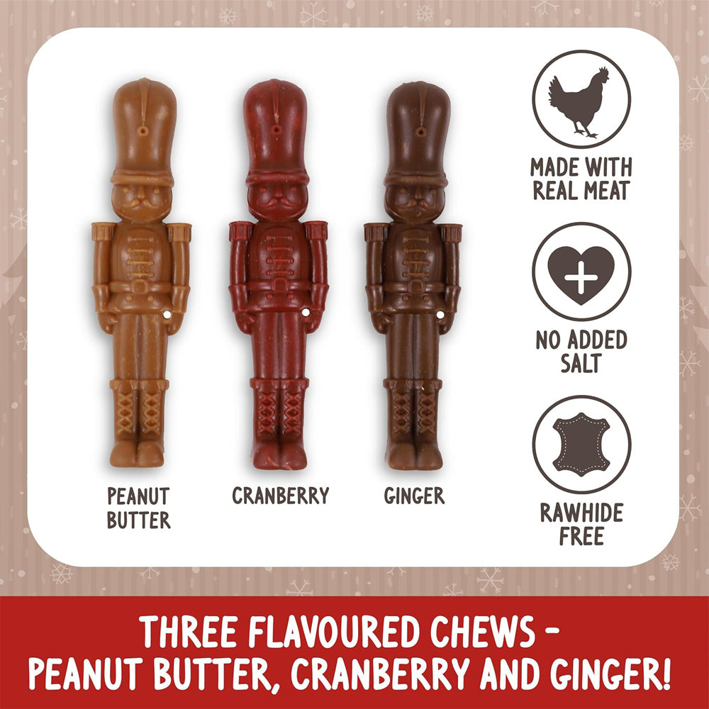 Rosewood Cupid & Comet Nutcracker Trio for Dogs, Festive Rawhide-Free Chews (135g)