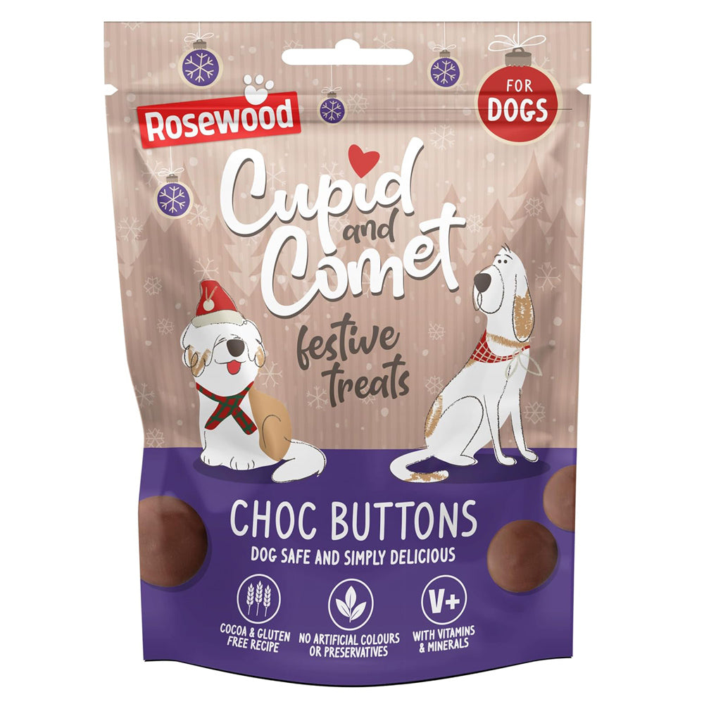 Rosewood Cupid & Comet Choc Buttons for Dogs Dog-Safe Festive Treats (150g)