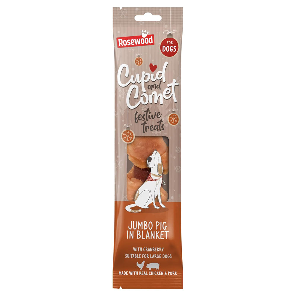 Rosewood Cupid & Comet Jumbo Pig in Blanket for Dogs Festive Treat (90g)