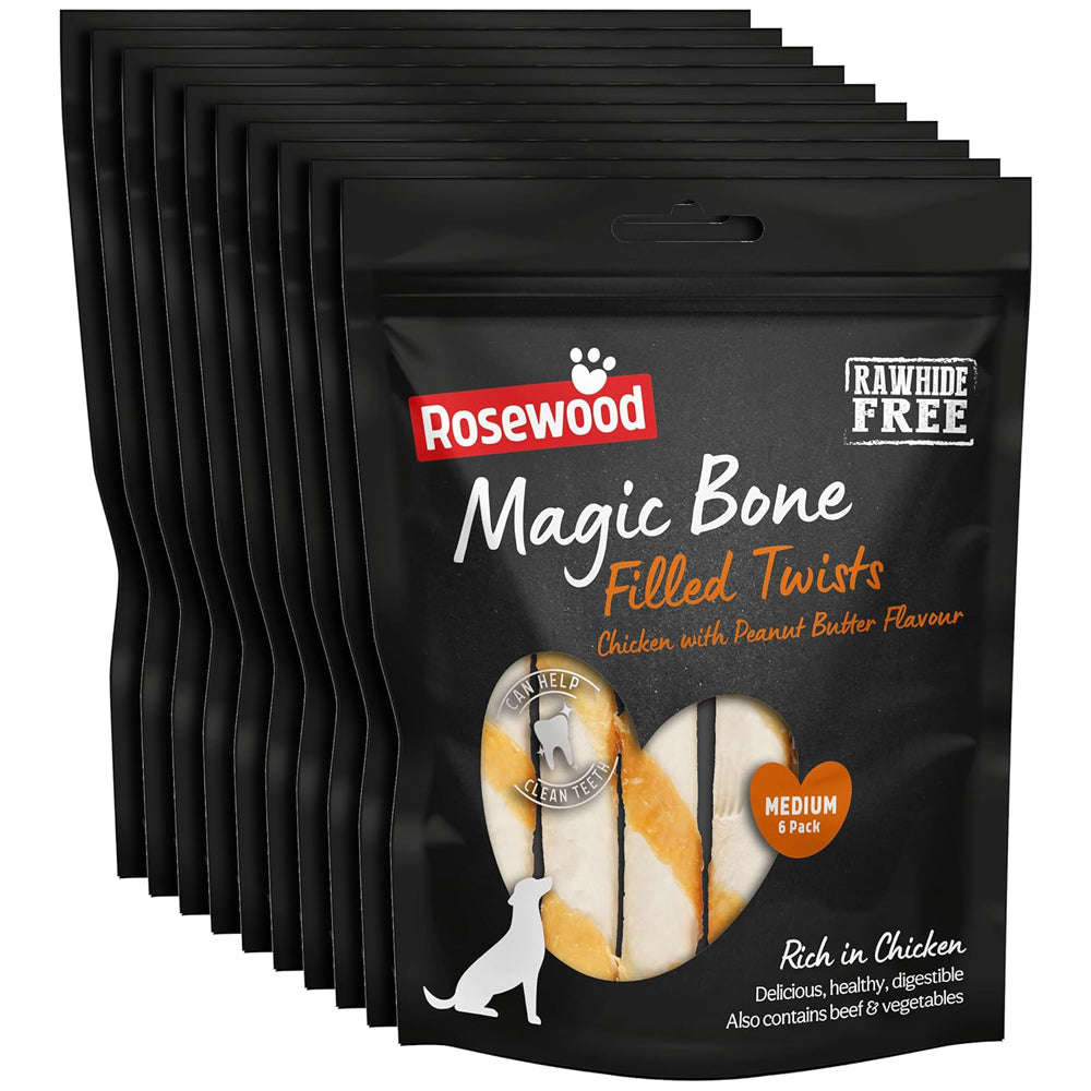 Rosewood Magic Bone Filled Twists Dog Treat With Chicken, Peanut Butter 195g