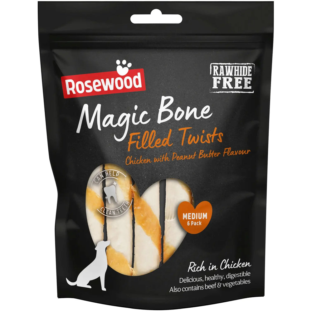 Rosewood Magic Bone Filled Twists Dog Treat With Chicken, Peanut Butter 195g