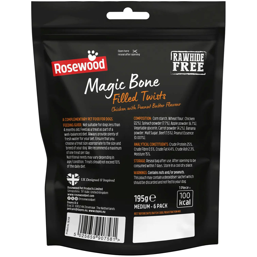Rosewood Magic Bone Filled Twists Dog Treat With Chicken, Peanut Butter 195g