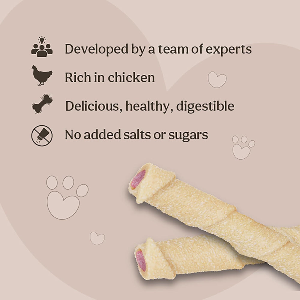 Rosewood Magic Bone Dental Twists Dog Treats With Chicken, Peanut Butter 120g